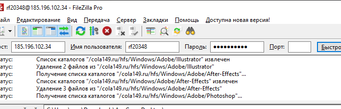 Скриншот процесса удаления файлов